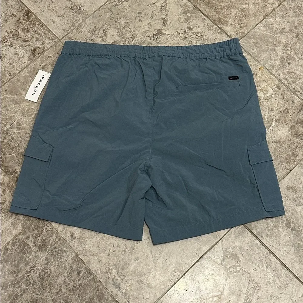 Pacsun Men’s Nylon Cargo Shorts Blue NEW Large Elastic Waist Casual Streetwear